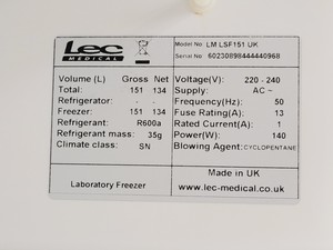Thumbnail image of LEC Medical LM LSF151UK Laboratory Freezer
