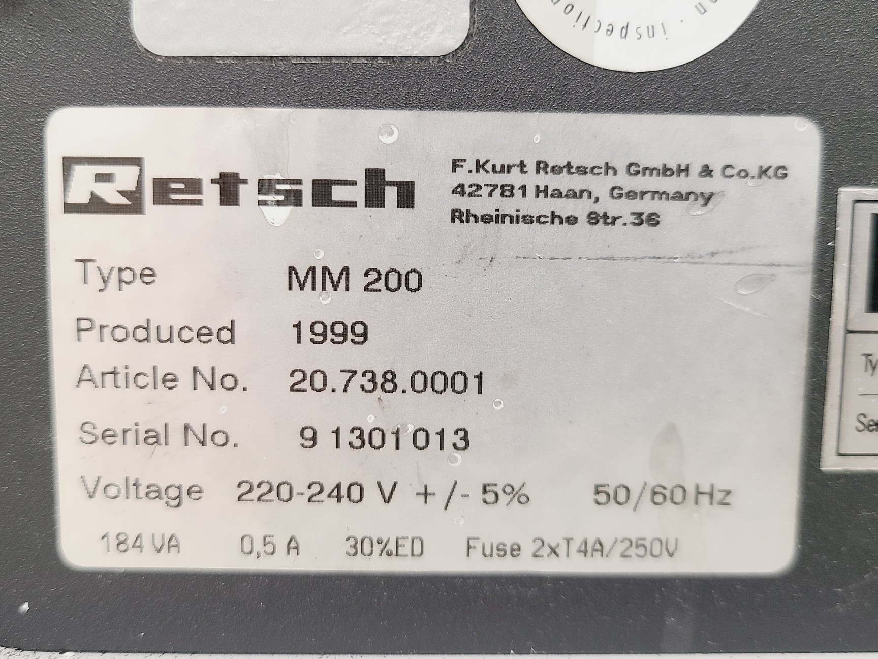 Image of Retsch MM200 Mixer Mill Lab