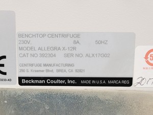 Thumbnail image of Beckman Coulter Allegra X-12R Benchtop Centrifuge Lab