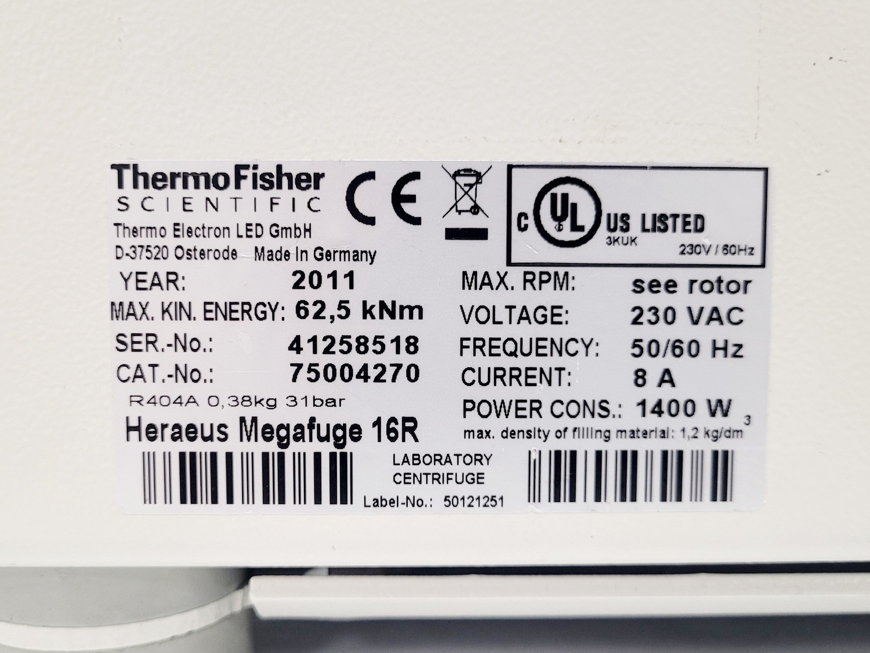 Image of ThermoFisher Scientific Heraeus Megafuge 16R Benchtop Centrifuge