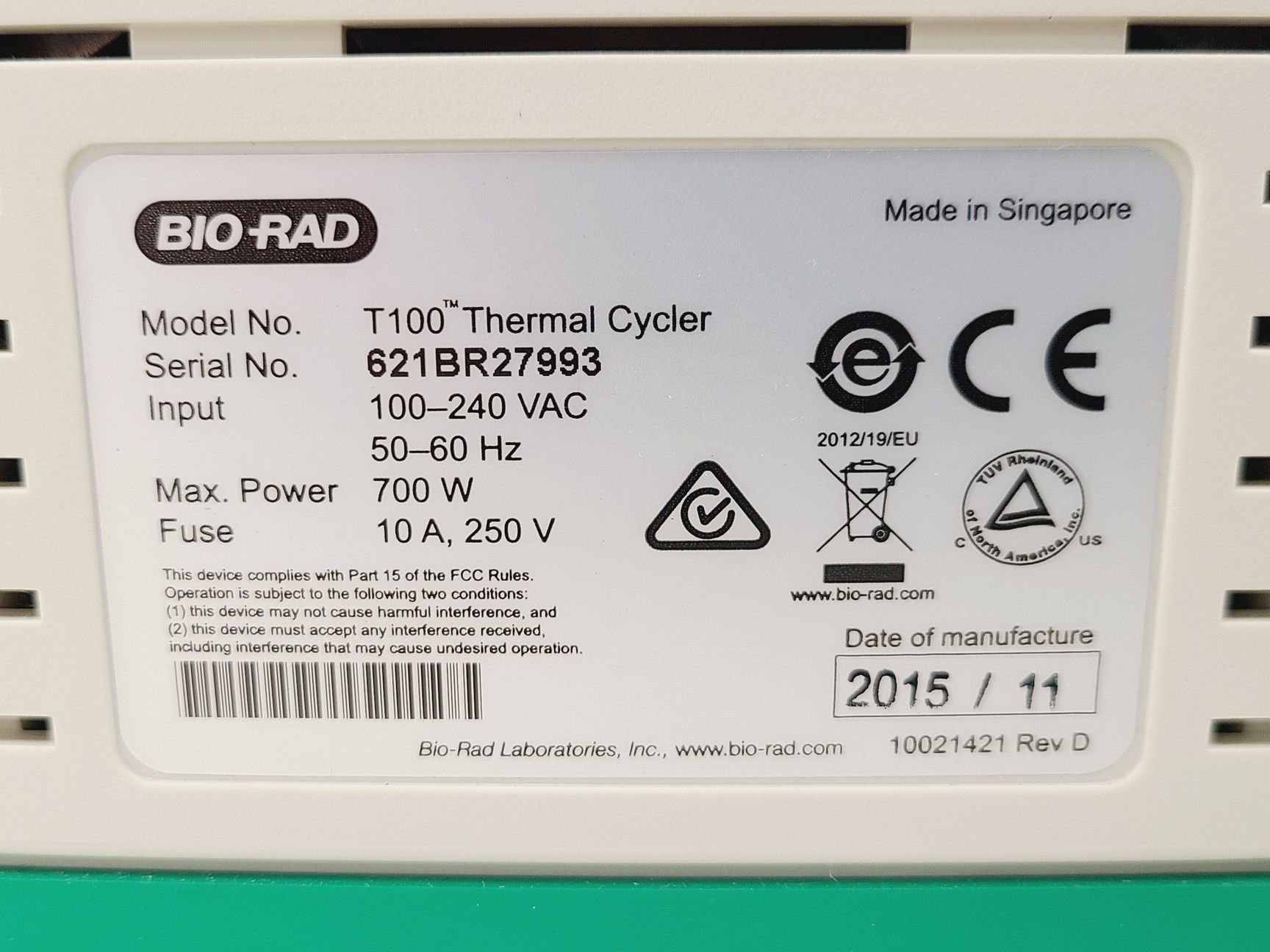 Image of BIO-RAD 96-Well T100 Thermal Cycler Lab
