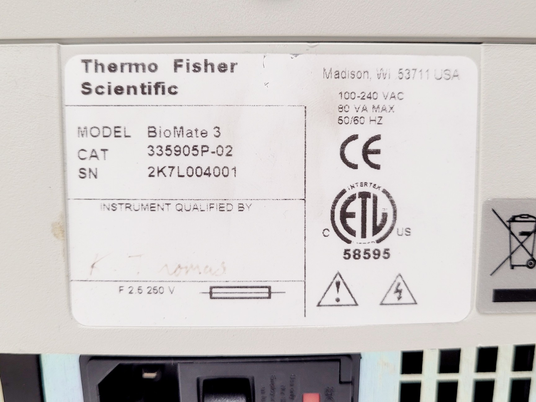 Image of Thermo Scientific BioMate 3 UV/Vis Spectrometer Lab
