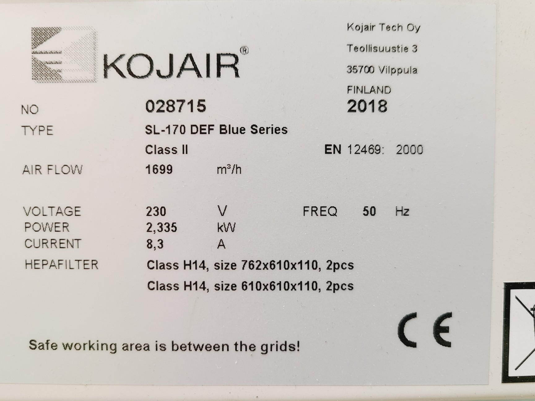 Image of Kojair SL-170 DEF Blue Series Class II Biological Safety Cabinet Lab