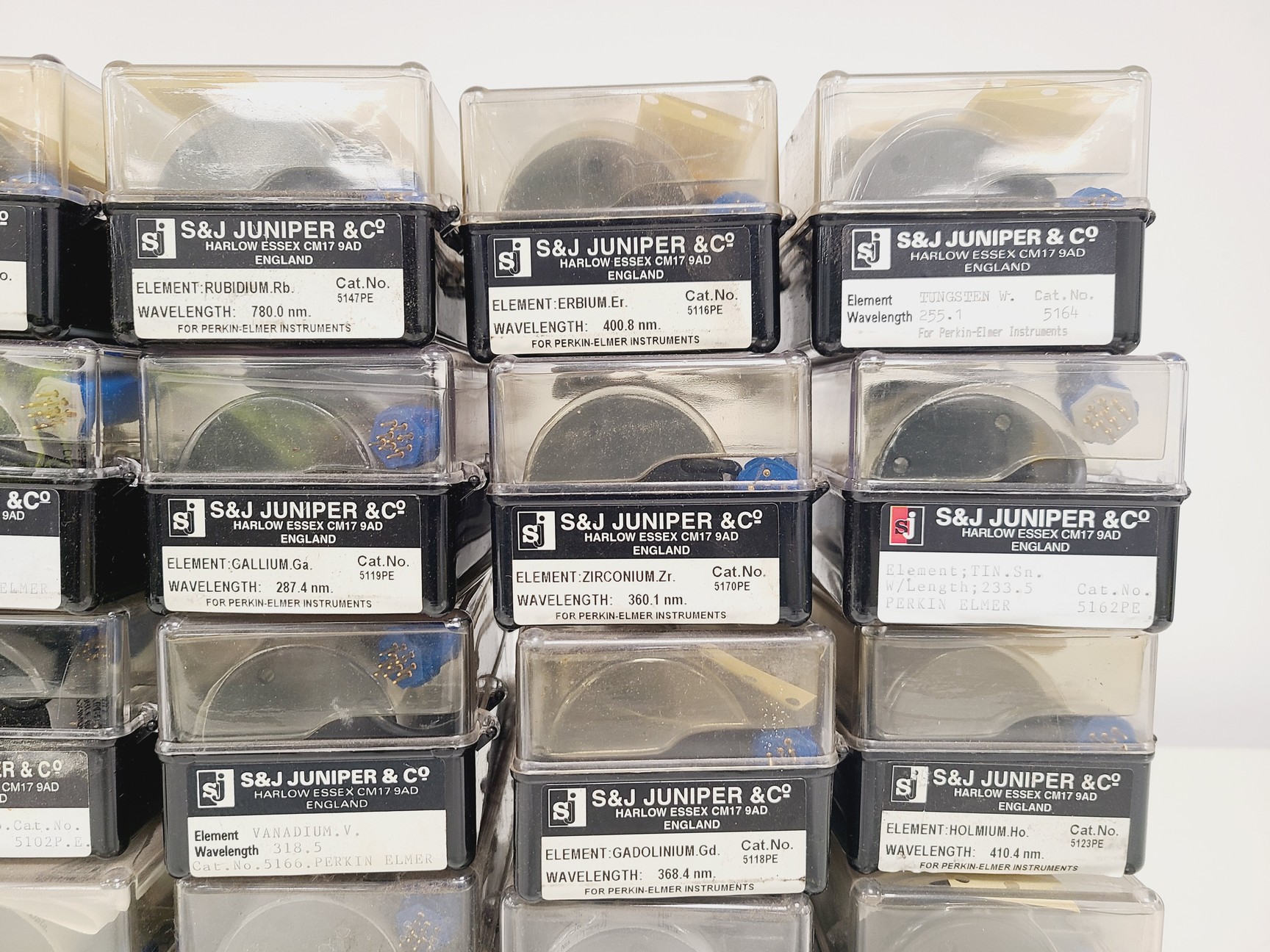 Image of Job Lot of 30 x S&J Juniper & Co Hollow Cathode Lamps - Various Elements