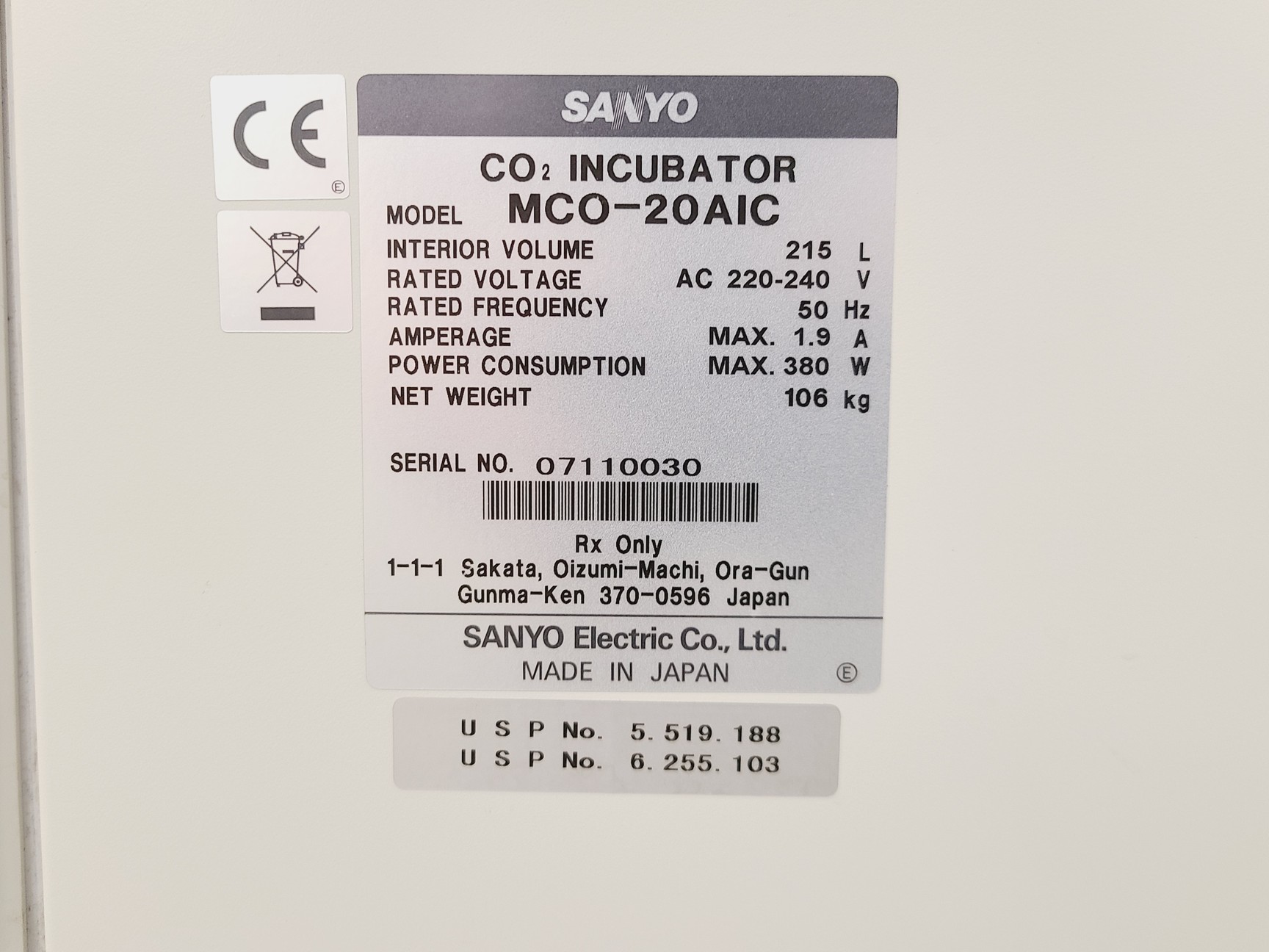 Image of Sanyo MCO-20AIC CO2 Incubator Lab