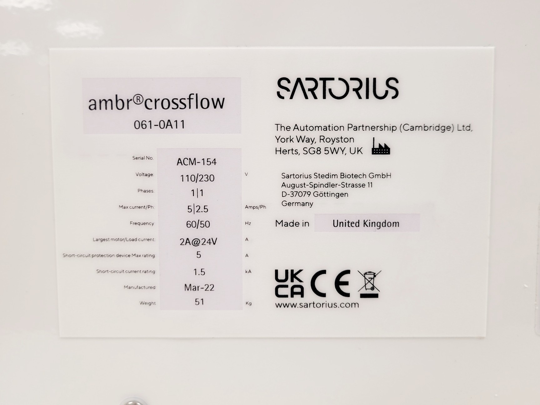 Image of Sartorius AMBR Crossflow 061-0A11 Automated TFF System (2022)