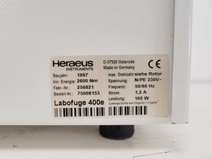 Thumbnail image of Heraeus Instruments Labofuge 400e Centrifuge w/ 8179 Rotor & 8172 Buckets
