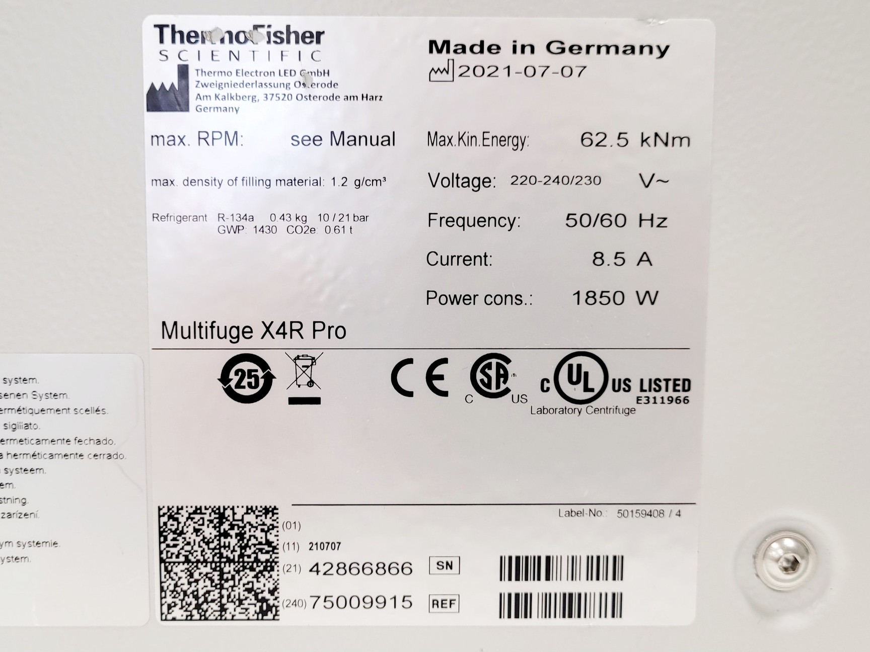 Image of Thermo Fisher Scientific Multifuge X4R Pro w/ TX-1000 Rotor 4200RPM (2021)