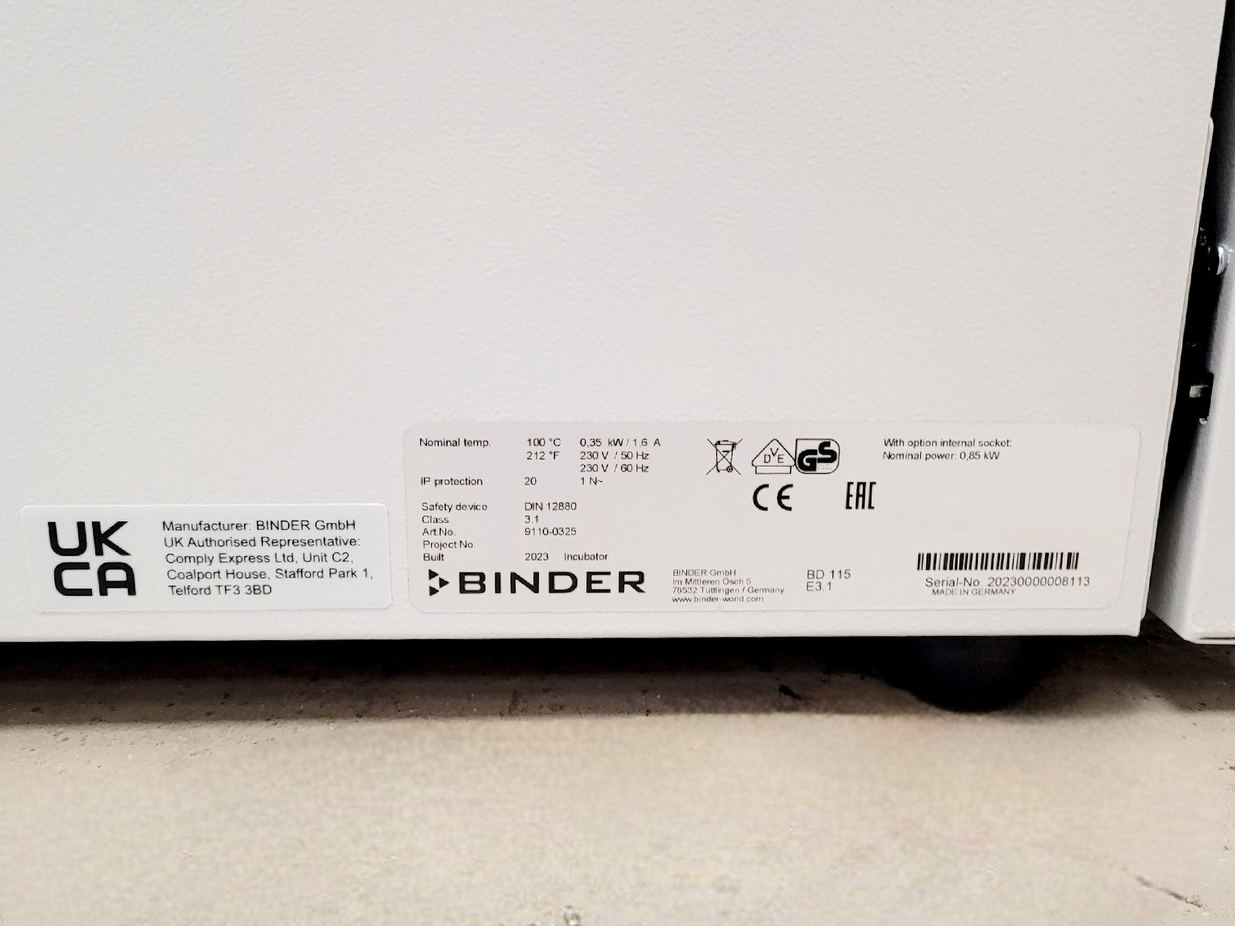 Image of Binder Model BD115 Incubator Lab