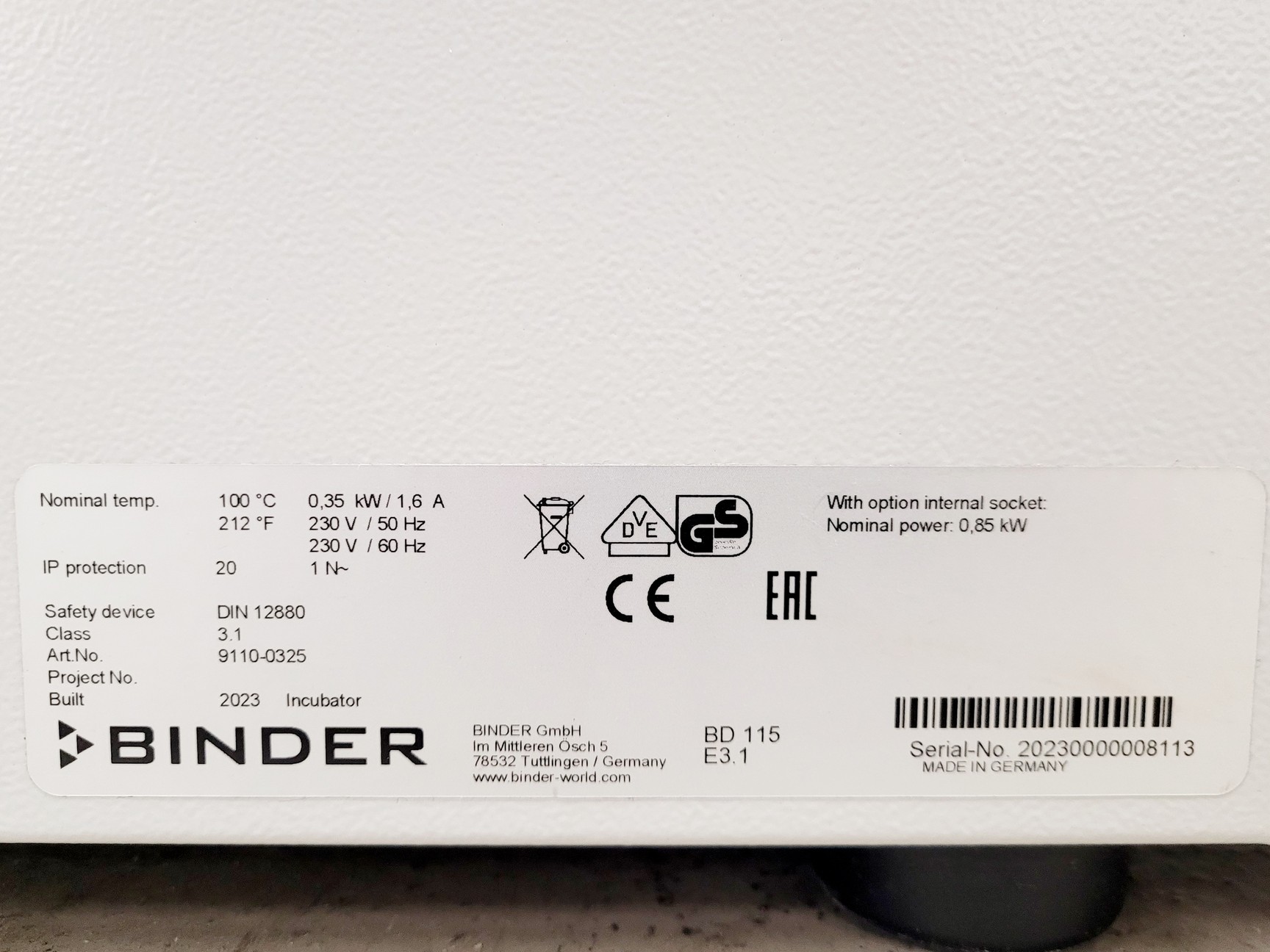 Image of Binder Model BD115 Incubator Lab