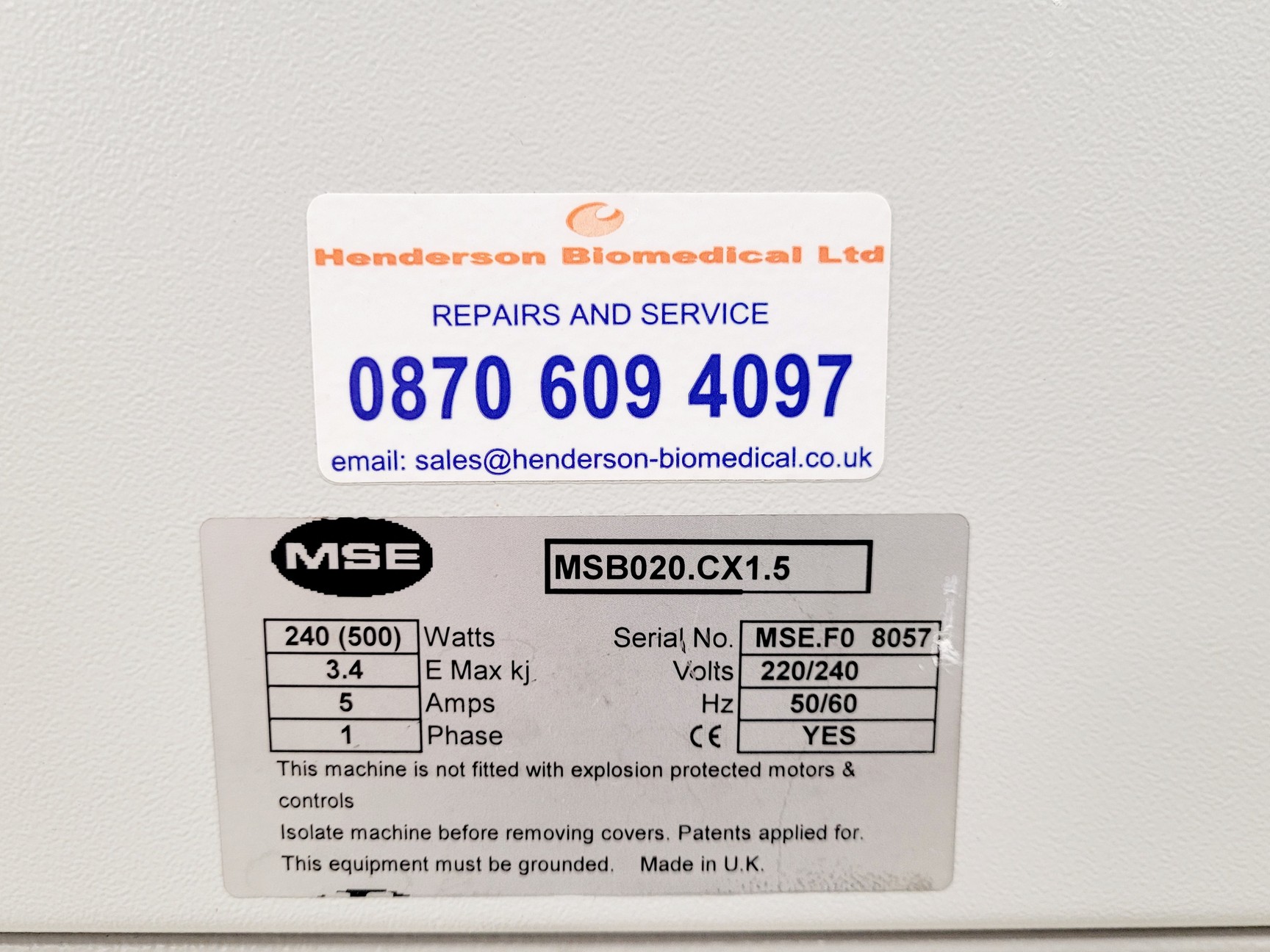 Image of MSE Centaur 2 Centrifuge Model MSB020.CX1.5 w/ Swing-Out Rotor & Buckets 4000RPM