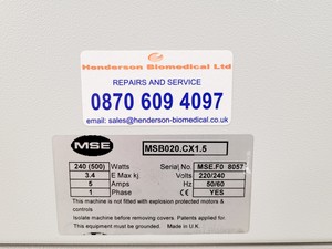 Thumbnail image of MSE Centaur 2 Centrifuge Model MSB020.CX1.5 w/ Swing-Out Rotor & Buckets 4000RPM