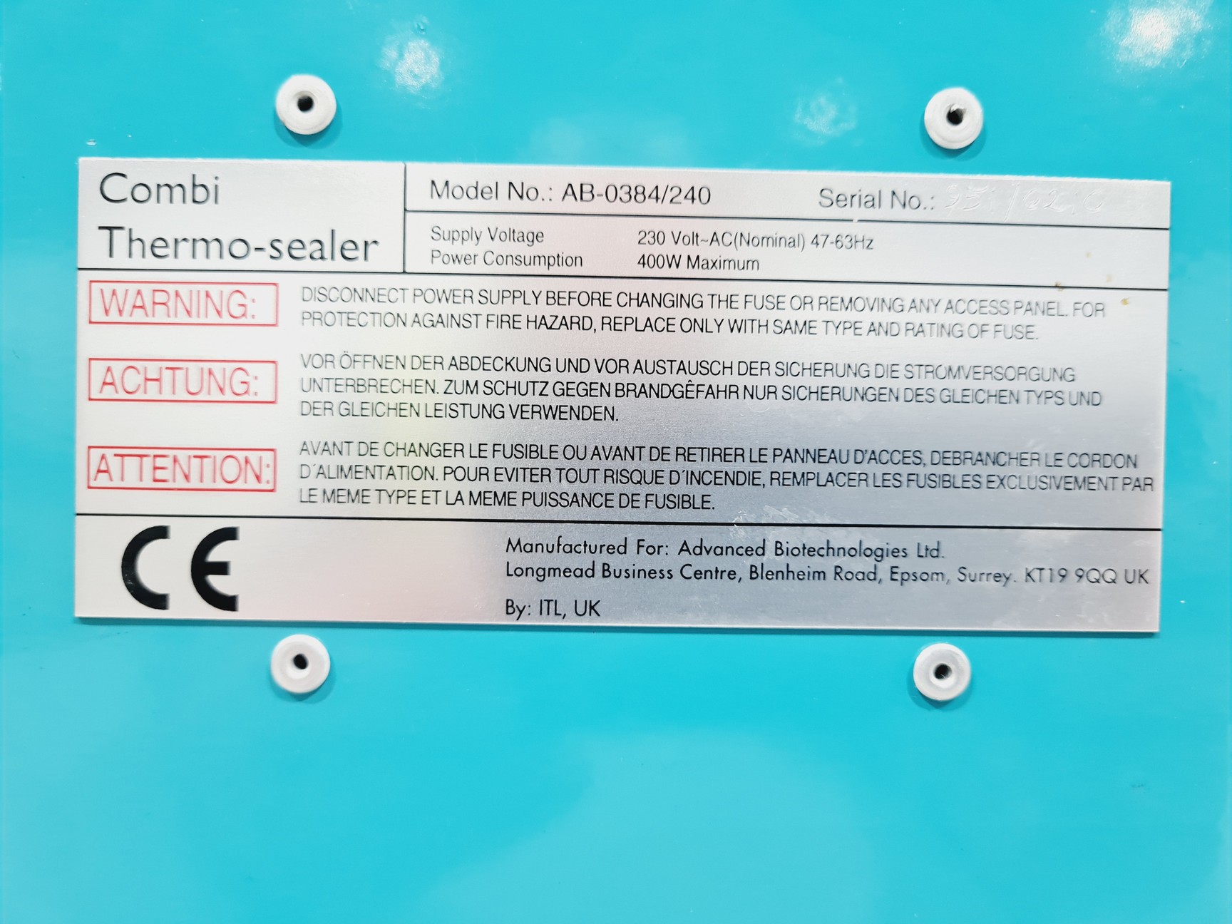 Image of Advanced Biotechnologies Combi Thermo-Sealer Model AB-0384/240