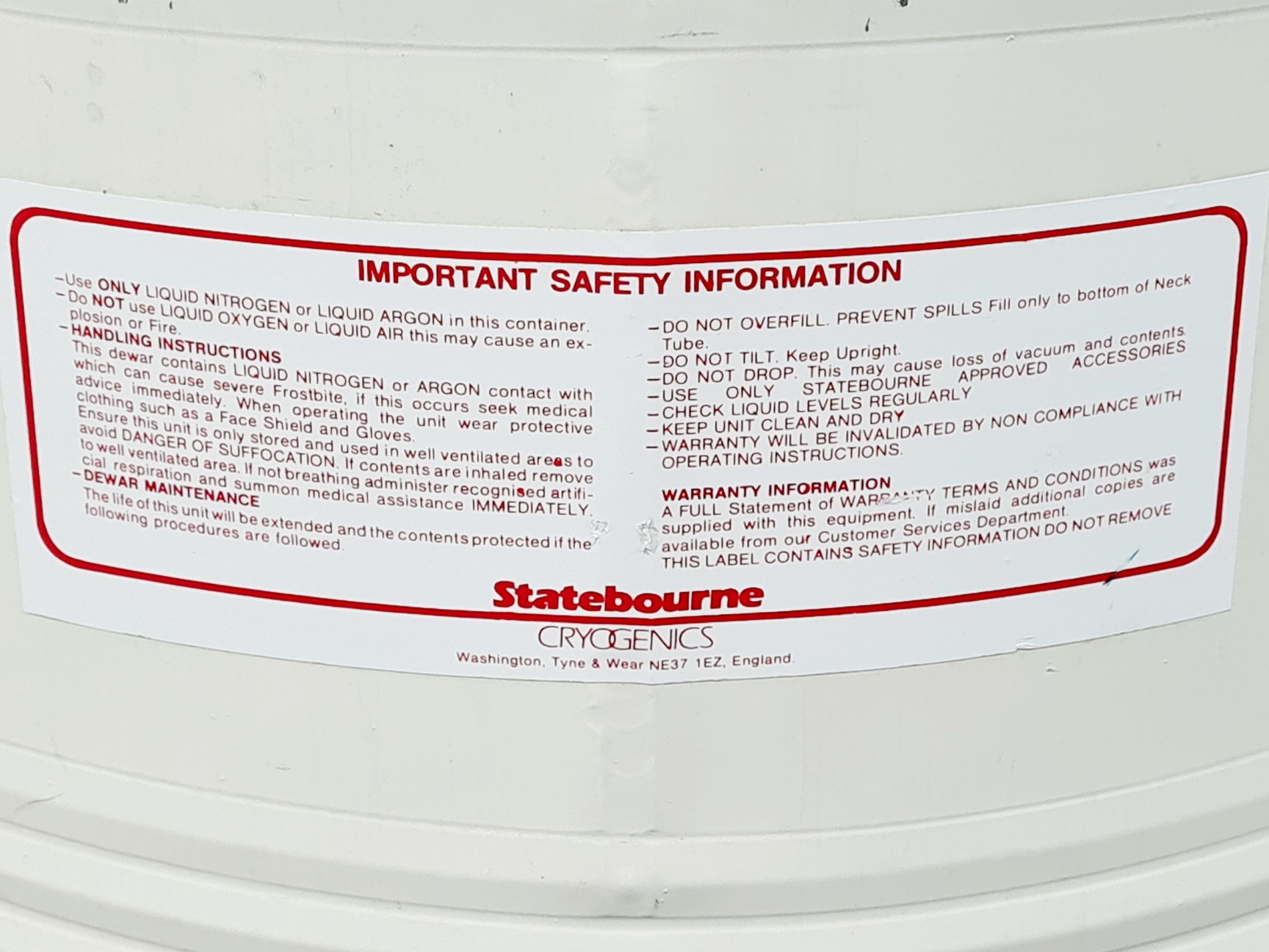 Image of Statebourne Cryogenics SXR 34 Nitrogen Dewar w/ Trolley