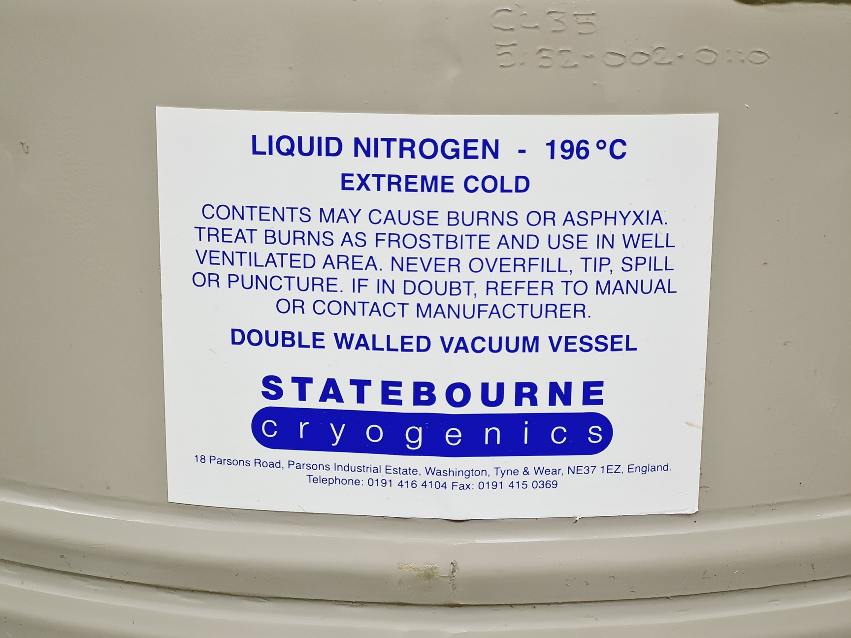 Image of Statebourn Cryolab 35 Liquid Nitrogen Dewar