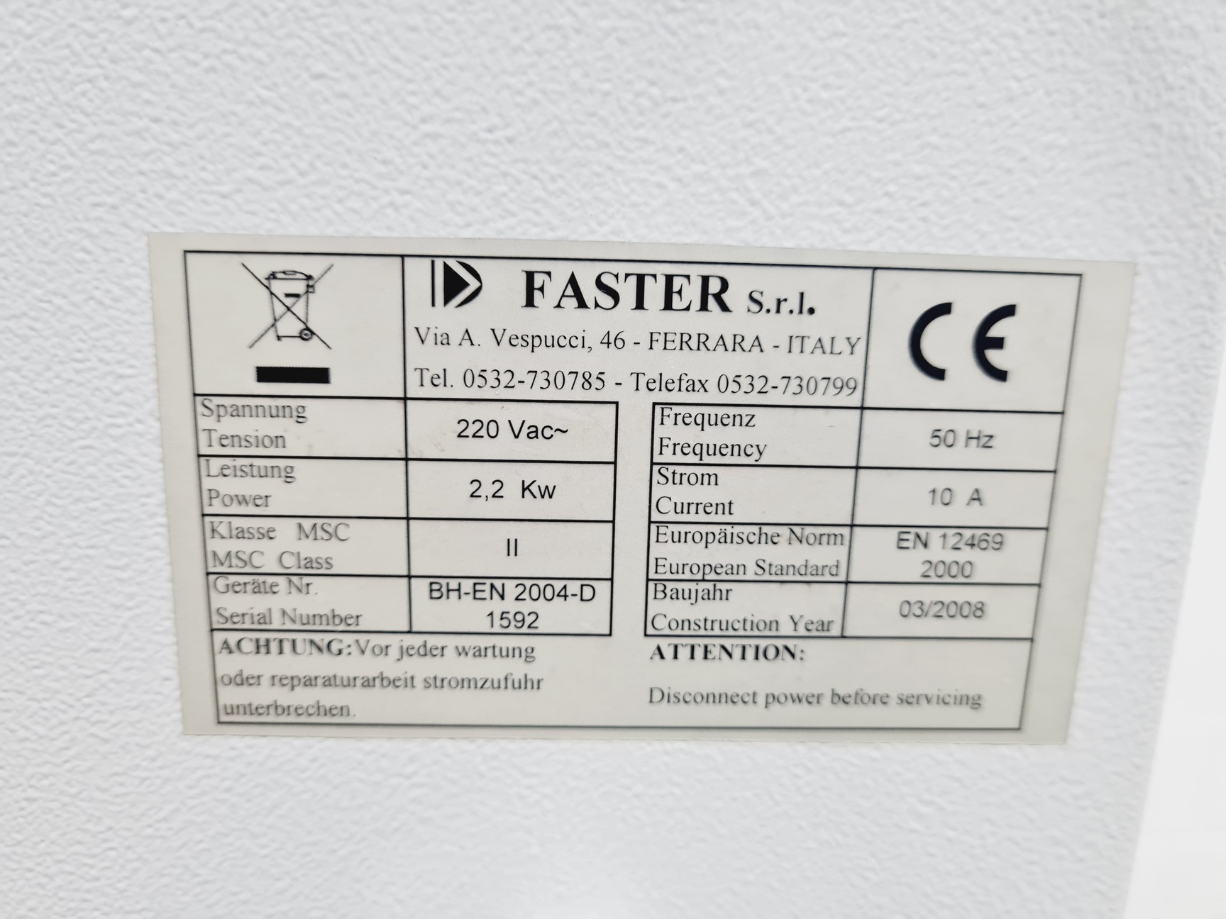 Image of Faster BH-EN 2004-D Class II Microbiological Safety Cabinet Lab