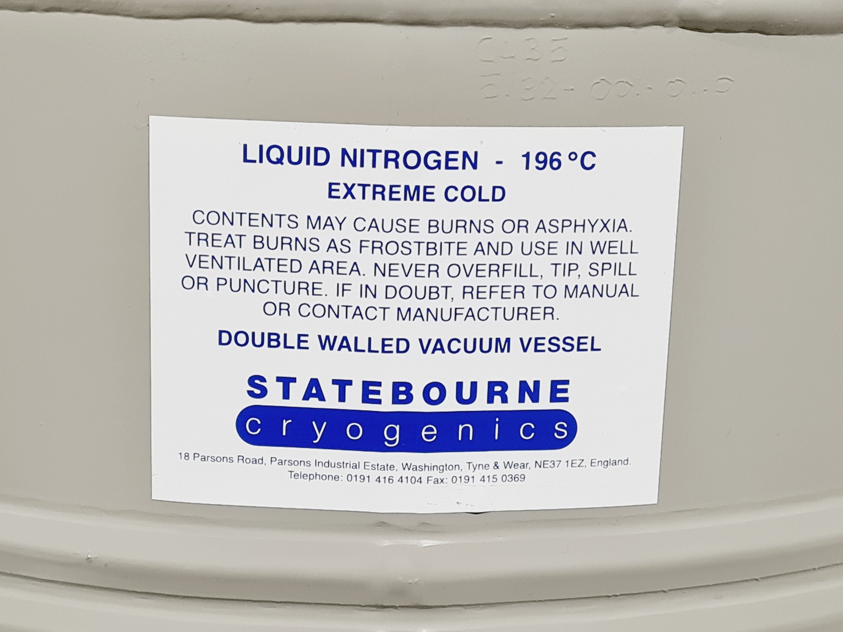 Image of StateBourne Cryolab 35 Nitrogen Dewar