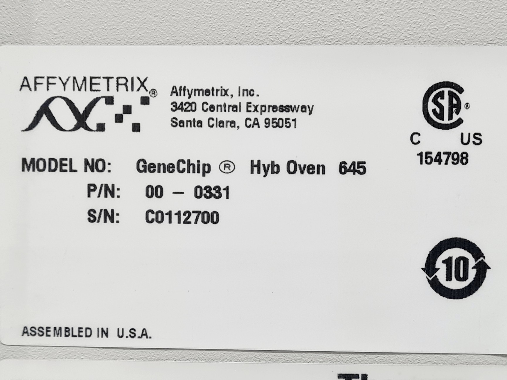 Image of Affymetrix GeneChip Hybridization Oven 645 Lab