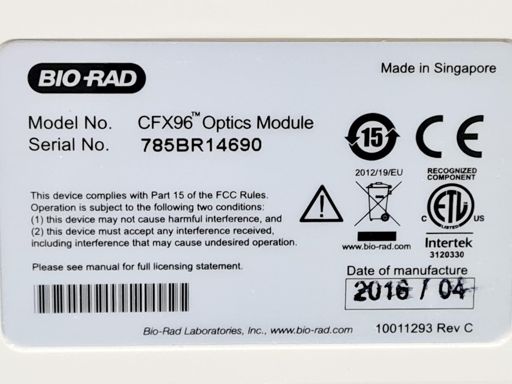 Image of Bio-Rad C1000 Touch w/ CFX96 Real-Time System PCR Machine Lab