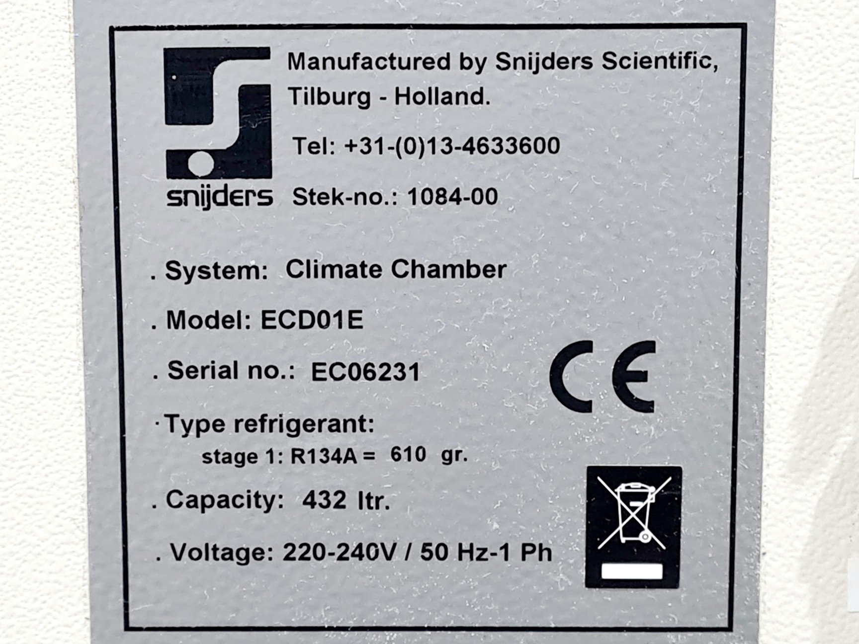 Image of Snijders ECD01E Climate Chamber Lab