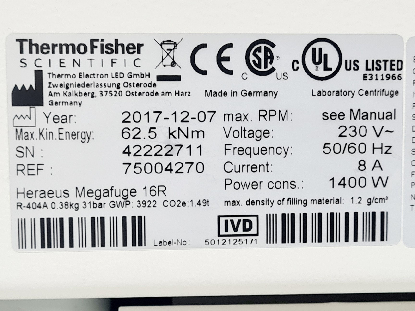 Image of Thermo Scientific Heraeus Megafuge 16R Centrifuge w/ Thermo TX-400 Rotor Lab