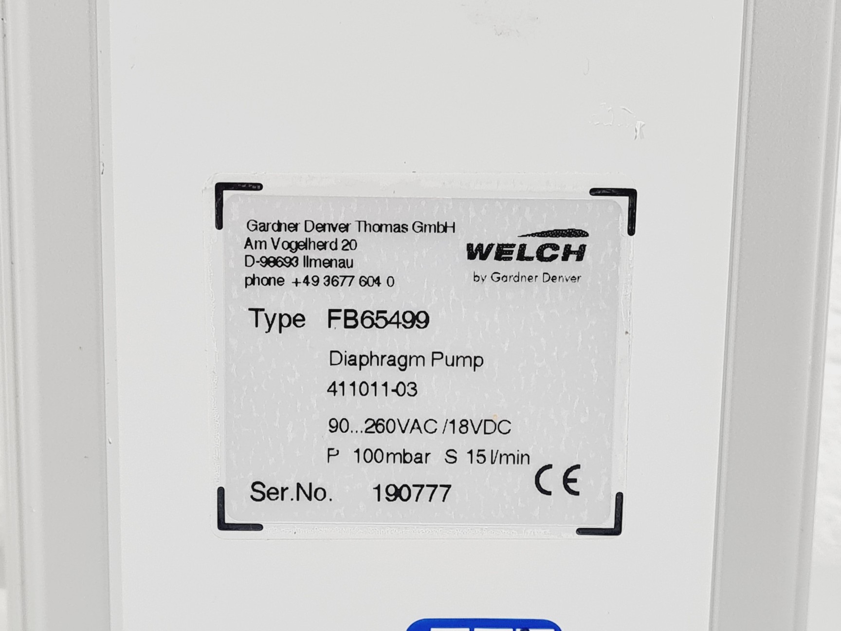 Image of Fisher Scientific Welch FB65499 Diaphragm Vacuum Pump