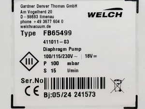 Thumbnail image of Fisher Scientific Welch FB65499 Diaphragm Vacuum Pump