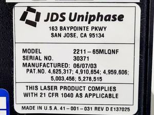 Thumbnail image of JDS Uniphase Argon-ion Laser KineFLEX Head Model: 2211-65MLQNF 