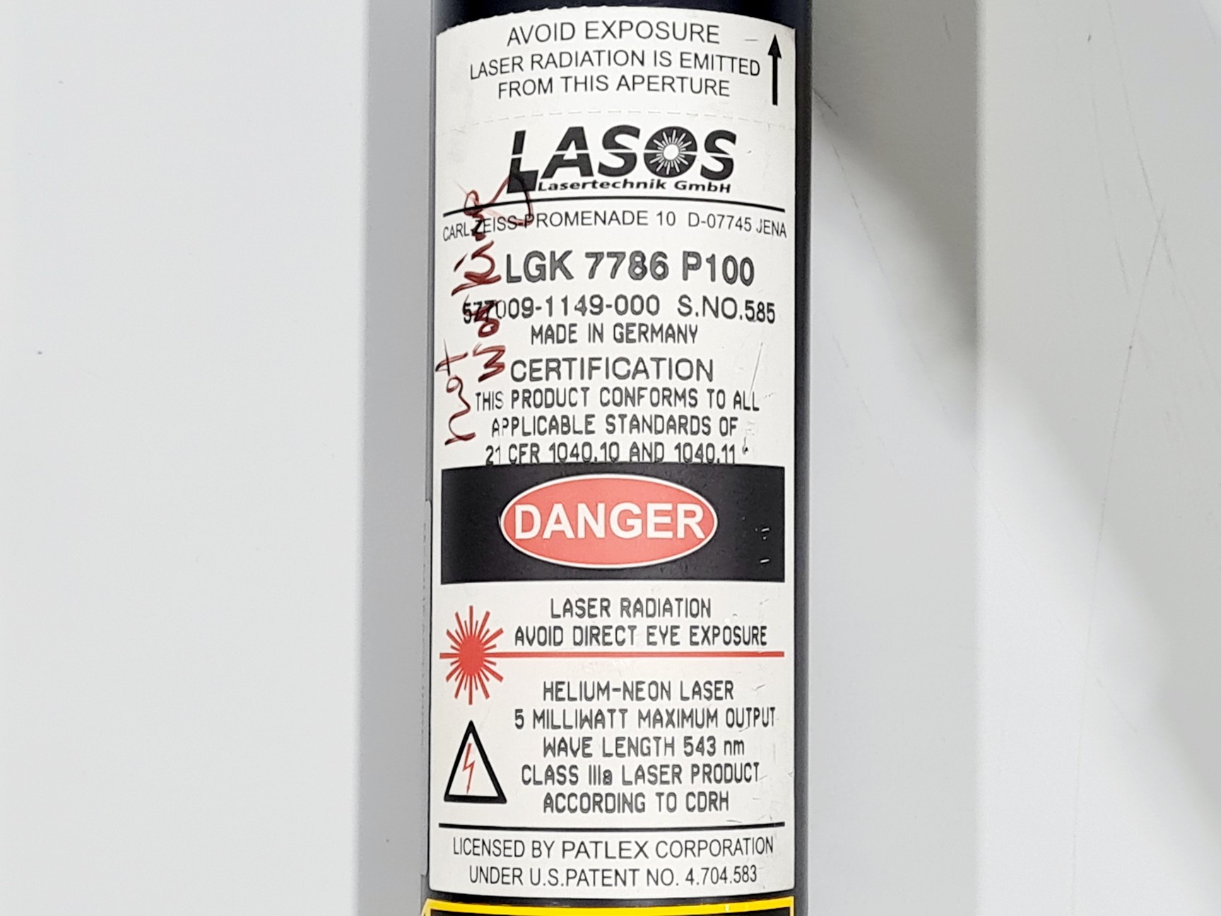 Image of LASOS Helium-Neon Gas Laser Model: LGK 7786 P100