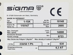 Thumbnail image of Sigma SciQuip Refrigerated Centrifuge - 1-15K w/ Sigma 12024-H Rotor Lab