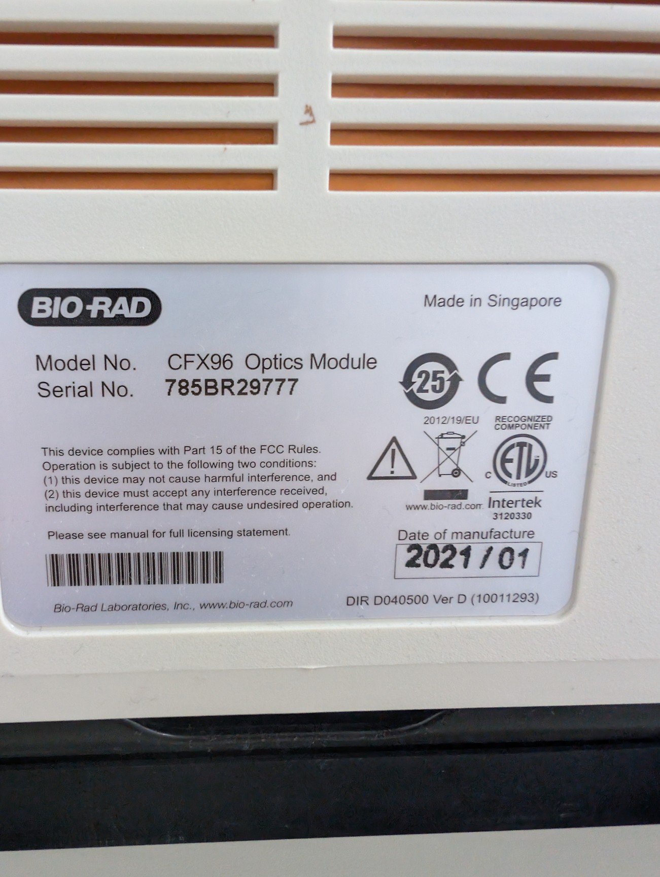 Image of Bio-Rad C1000 Touch CFX96 Real-Time PCR Thermal Cyclers Lab