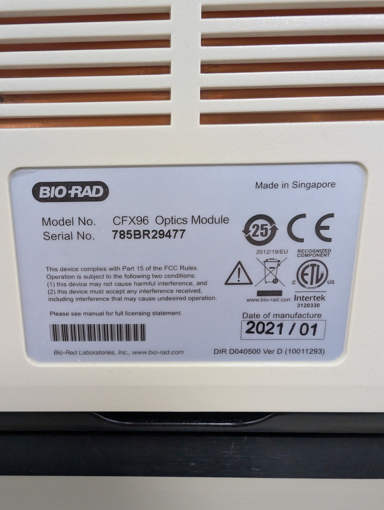 Image of Bio-Rad C1000 Touch CFX96 Real-Time PCR Thermal Cyclers Lab