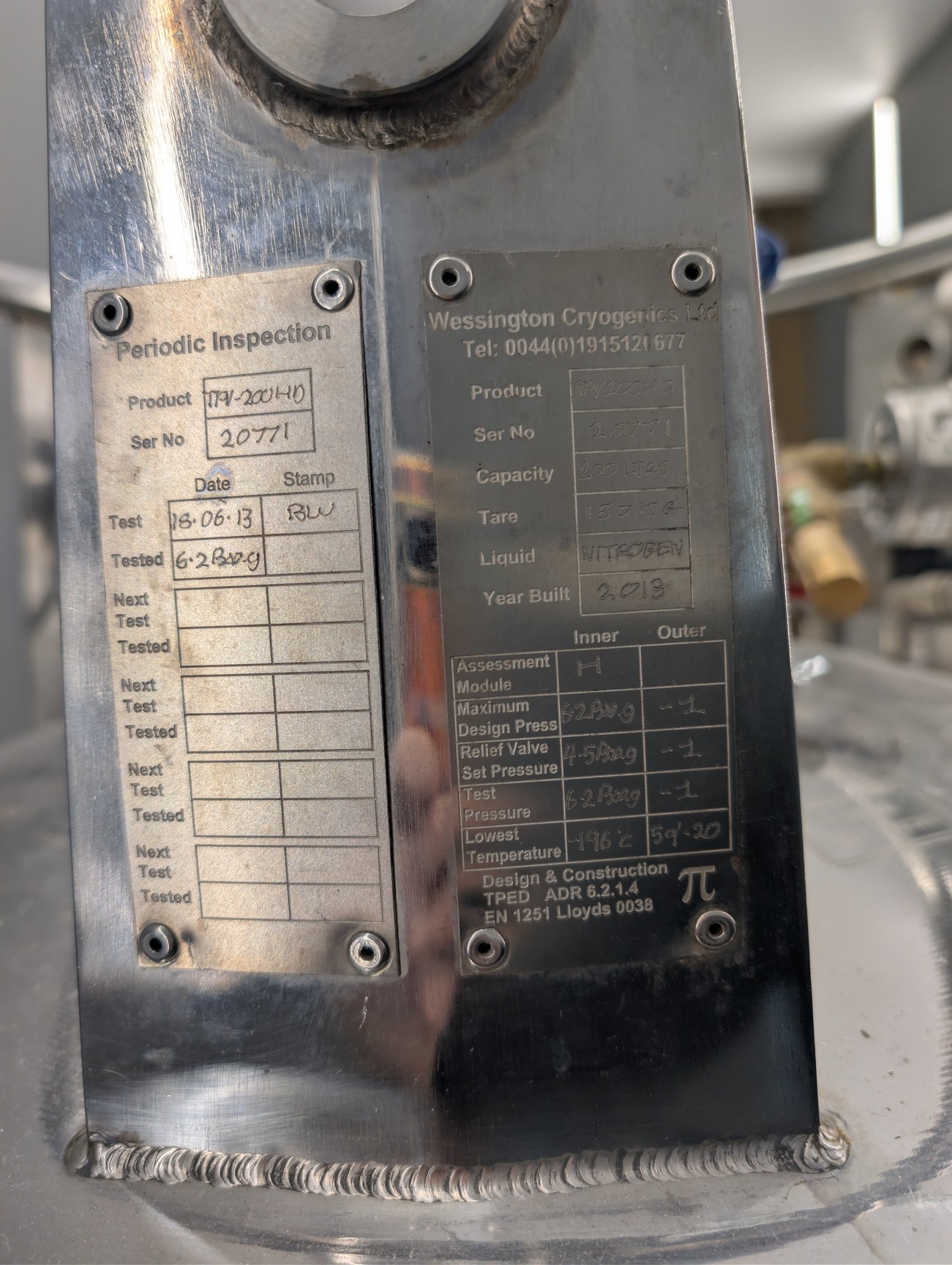 Image of Wessington Cryogenics TPV200HD Pressurised Liquid Nitrogen Tank 2013 