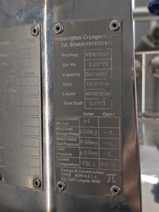 Thumbnail image of Wessington Cryogenics TPV200HD Pressurised Liquid Nitrogen Tank 2013 