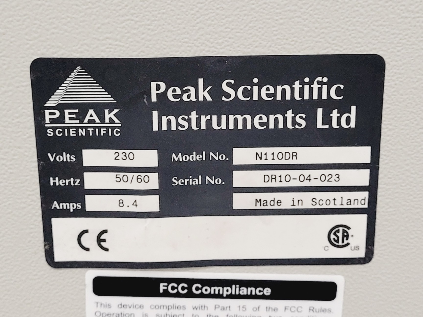 Image of Peak Scientific N110DR Nitrogen Gas Generator