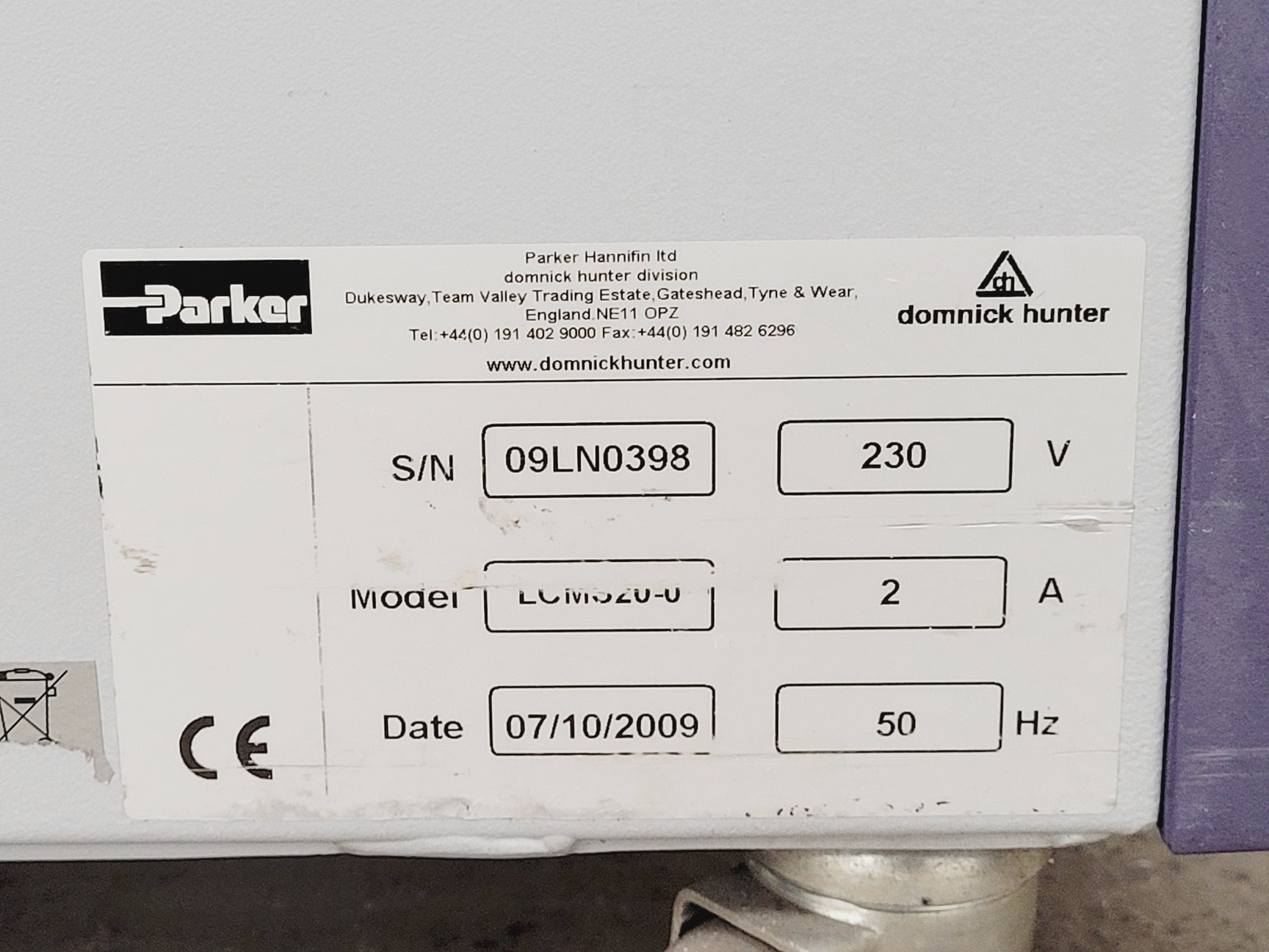 Image of Parker Domnick Hunter LCMS20-0 Nitrogen Gas Generator Lab