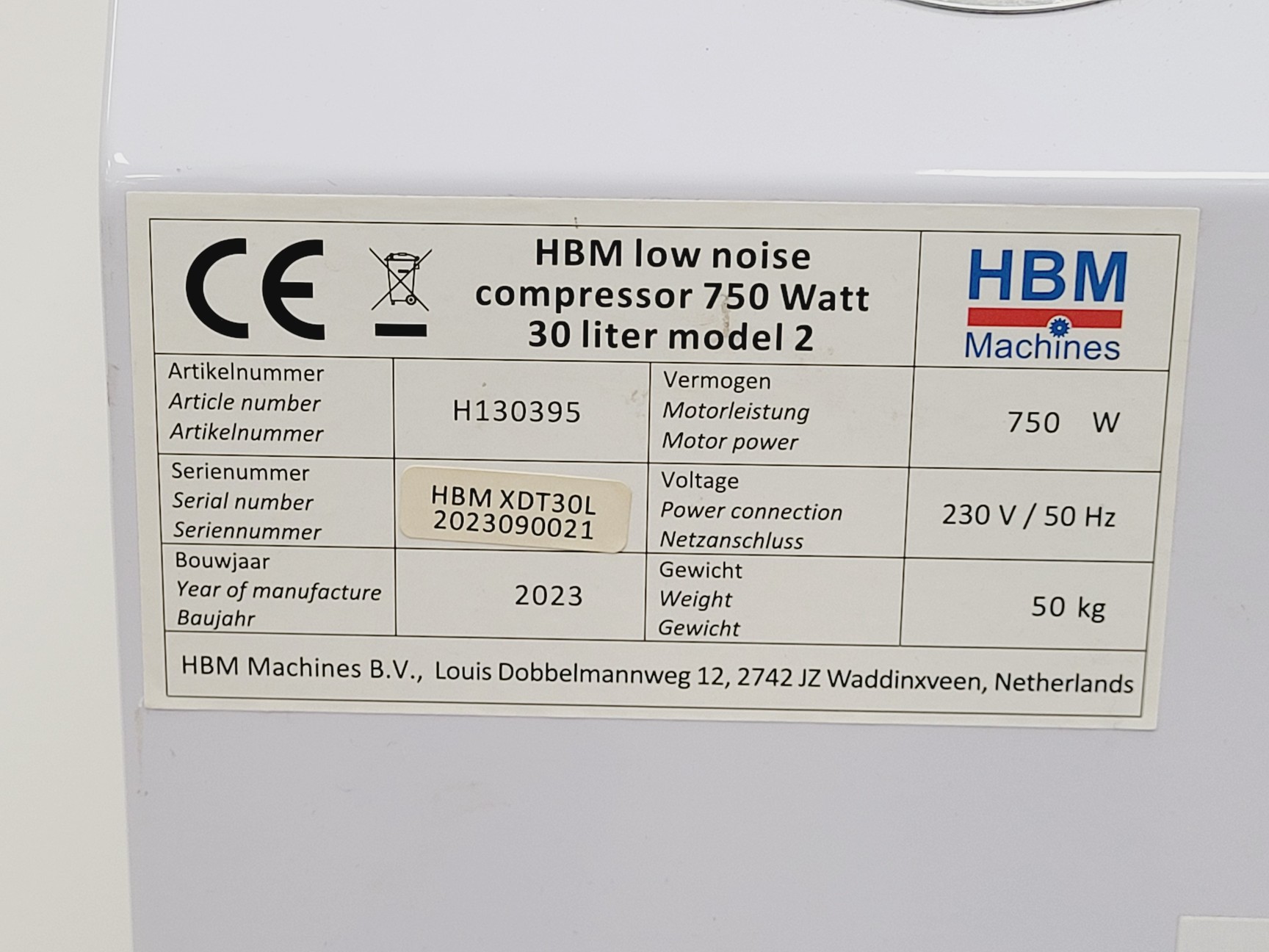 Image of HBM Machines H130395 Low Noise Compressor Model 2