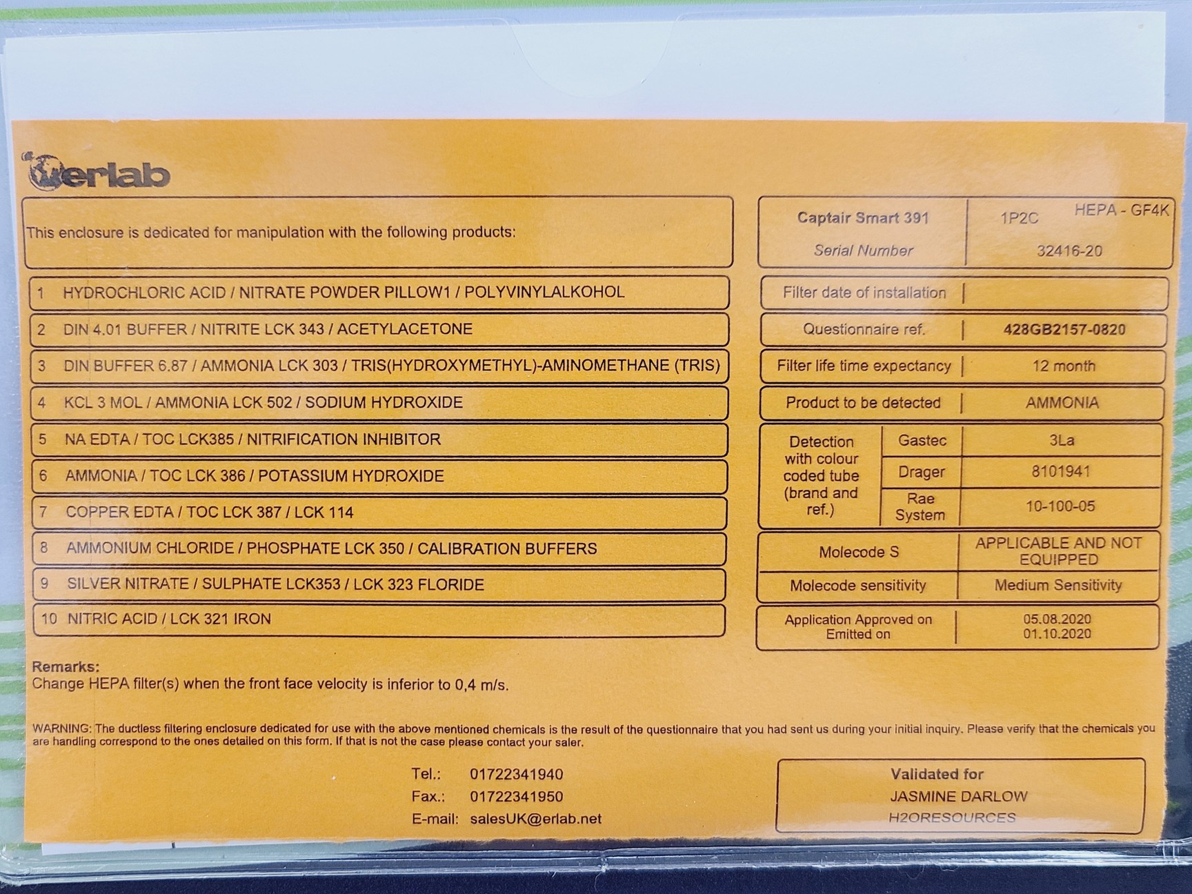 Image of Erlab Captair Smart 391 Ductless Filtering Fume Hood (2020) Lab