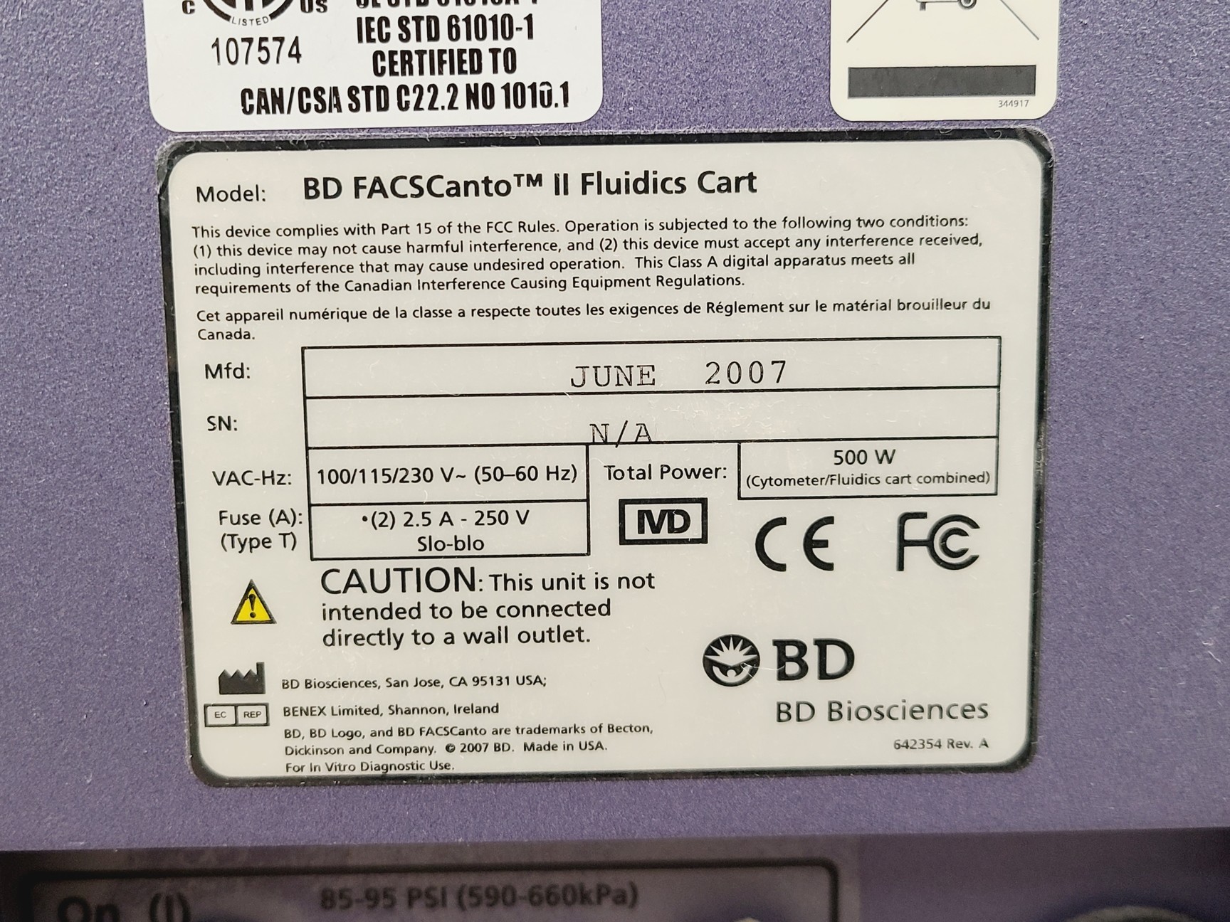 Image of BD FACSCanto II Flow Cytometer w/ Fluidics Cart, PC and Accessories