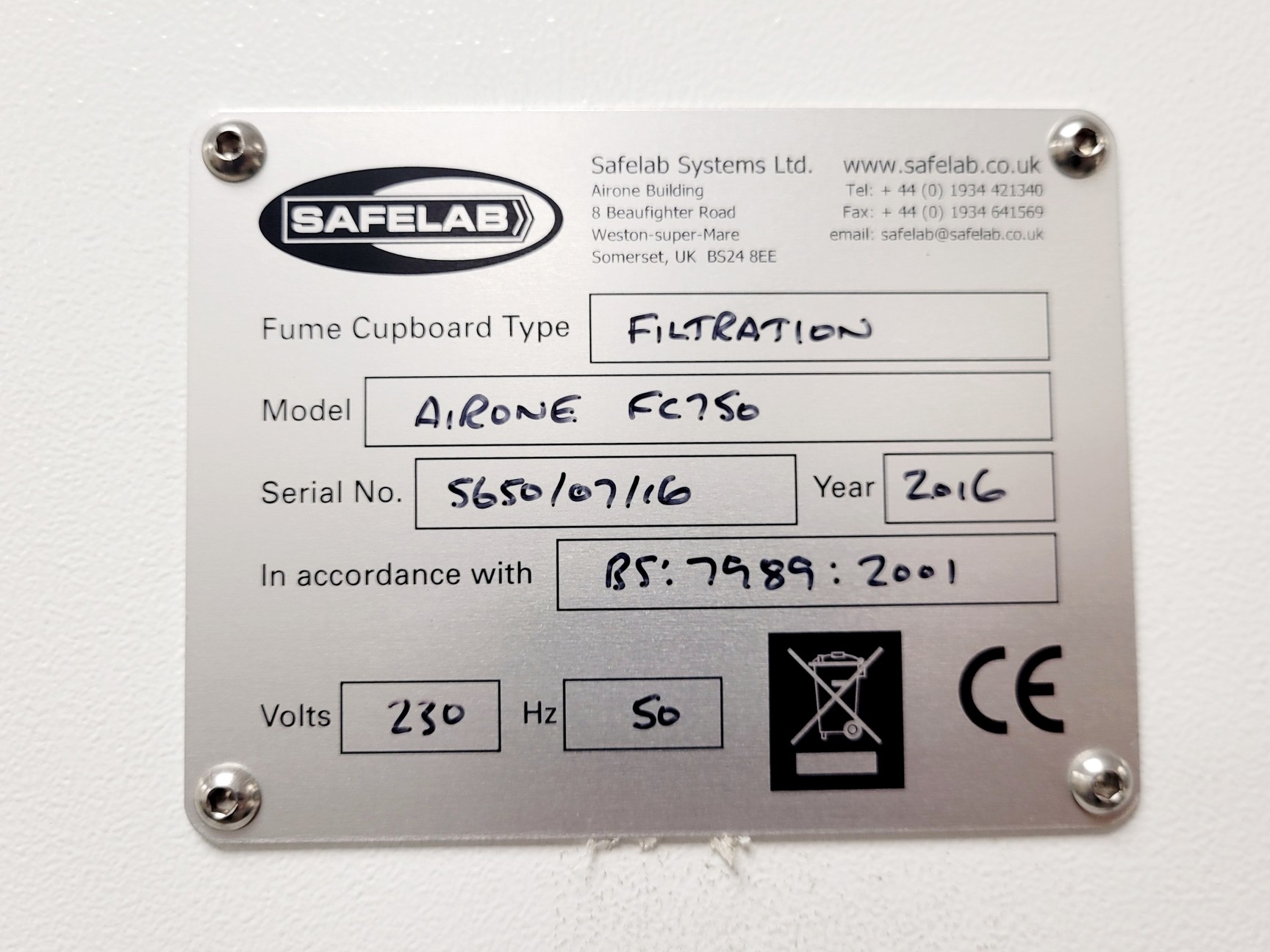 Image of Safelab Airone FC750 Filtration Fume Cupboard Lab