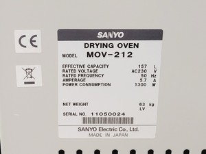 Thumbnail image of Sanyo MOV-212 Laboratory Drying Oven Lab