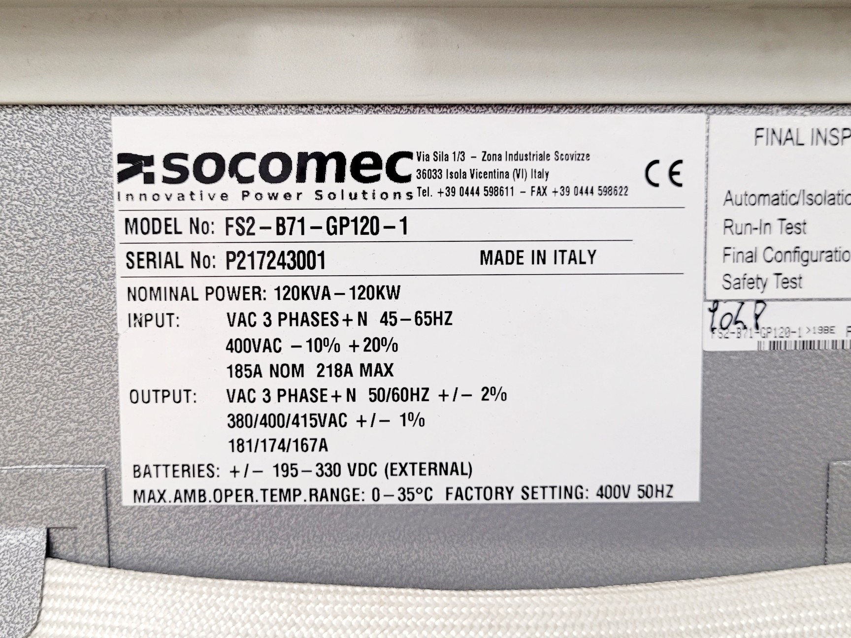 Image of Socomec Masterys Green Power 2.0 UPS Uninterruptible w/ Extension Module