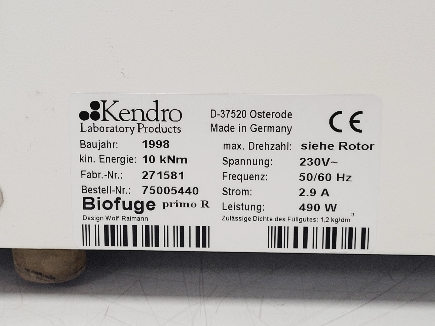 Image of Heraeus Biofuge Primo R Benchtop Centrifuge w/ Heraeus 7758 Fixed Angle Rotor