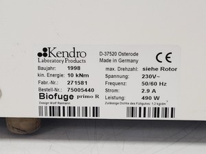 Thumbnail image of Heraeus Biofuge Primo R Benchtop Centrifuge w/ Heraeus 7758 Fixed Angle Rotor