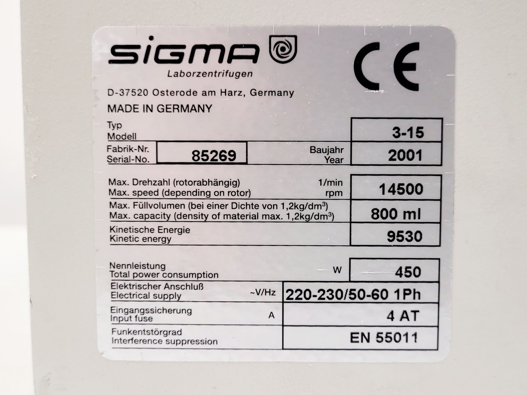 Image of Sigma SciQuip 3-15 Benchtop Centrifuge W/ 11133 Rotor 5500RPM