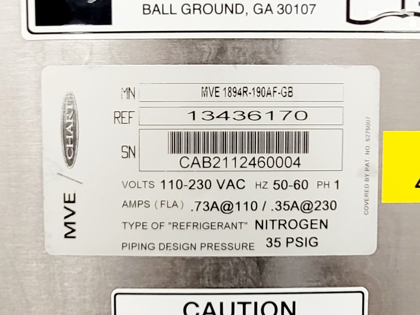 Image of MVE 1894R-190AF-GB LN2 Liquid Nitrogen Cryogenic Freezer