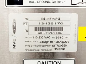 Thumbnail image of MVE 1894R-190AF-GB LN2 Liquid Nitrogen Cryogenic Freezer