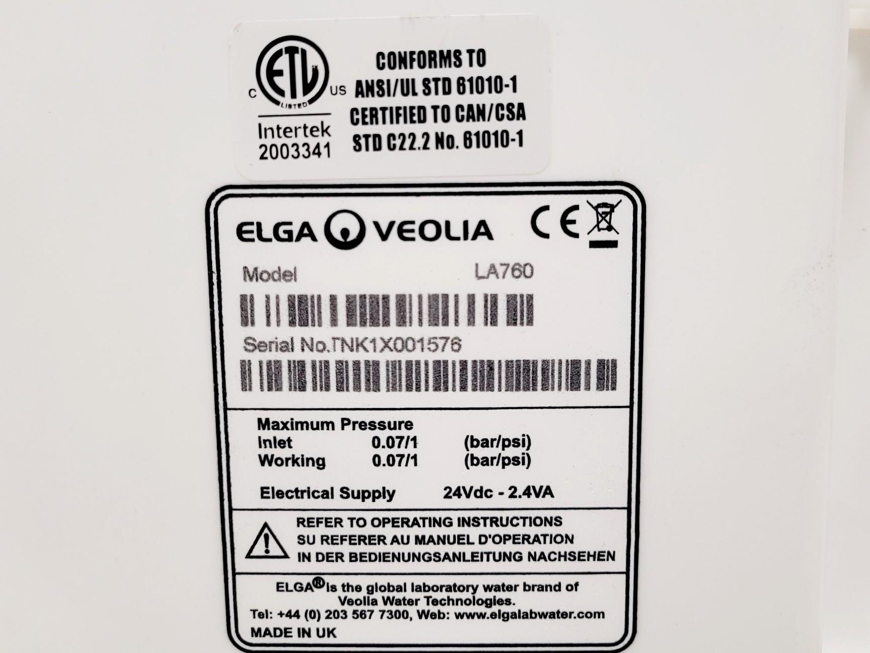 Image of ELGA Veolia PURELAB Chorus Water Purification System W/ 100L Tank