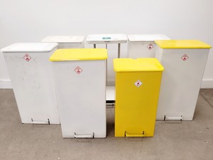 Image of 7 x Laboratory Clinical Waste Pedal Bins Yellow/White