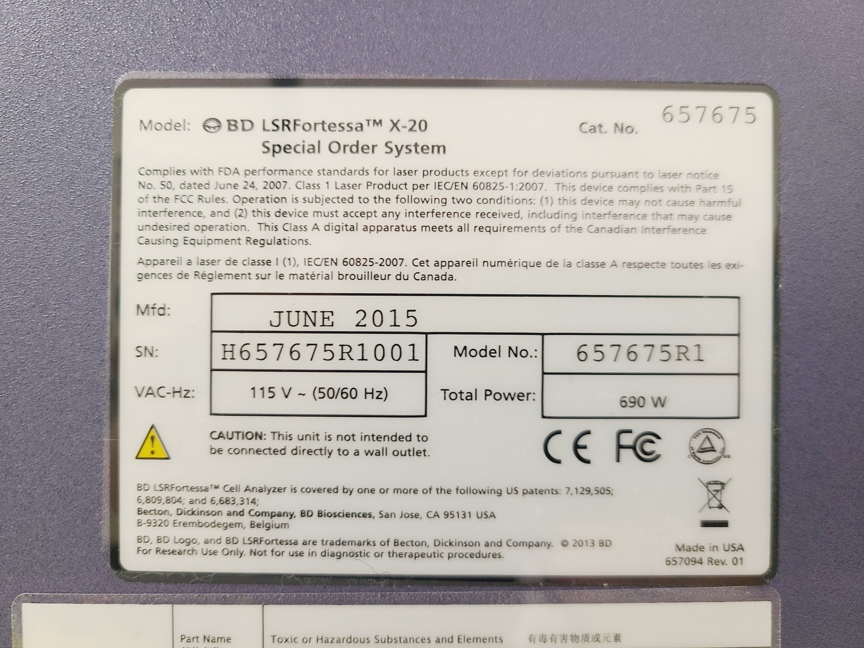 Image of BD LSRFortessa X-20 Special Order System W/ Facsflow Supply System